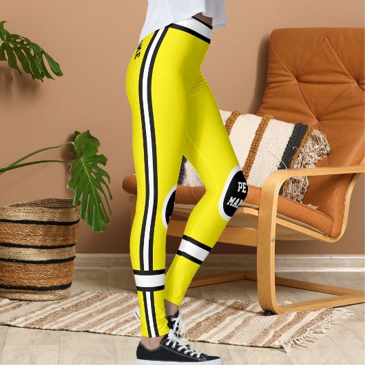 Personalized Yellow Black White Pet Mama Stripes レギンス