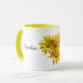 Personalized Yellow Daisy Floral マグカップ (正面左)