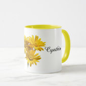 Personalized Yellow Daisy Floral マグカップ (正面右)