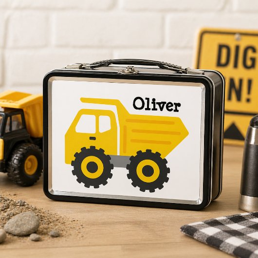 Personalized Yellow Dump Truck メタルランチボックス