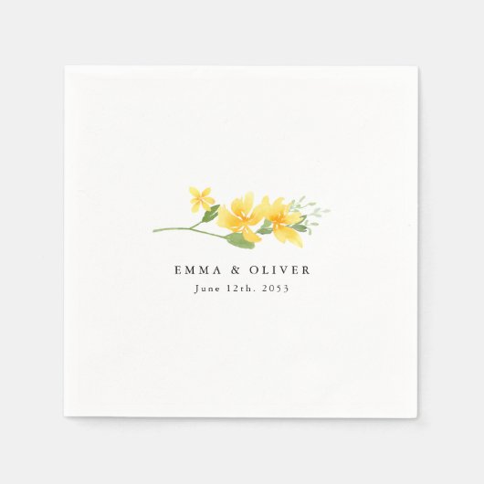 Personalized Yellow Floral Rose Wedding Napkins スタンダードカクテルナプキン (正面)