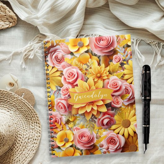 Personalized Yellow Flowers spiral bound ノートブック
