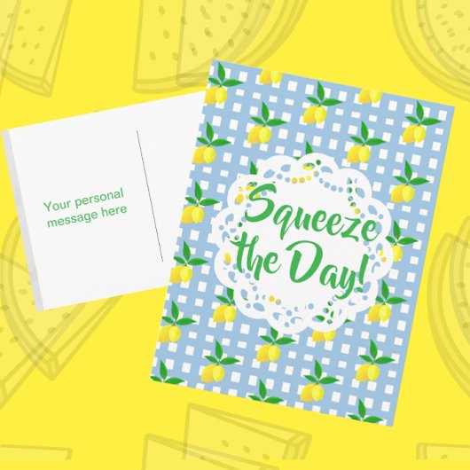 Personalized Yellow Lemons Blue White  ポストカード