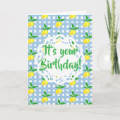 Personalized Yellow Lemons Blue White Birthday  カード (正面)