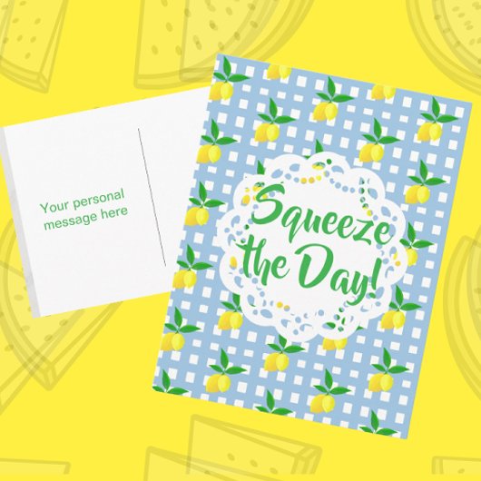 Personalized Yellow Lemons Blue White Birthday  カード