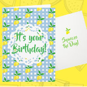 Personalized Yellow Lemons Blue White Birthday  カード
