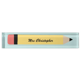 Personalized yellow Pencil Teacher  デスクネームプレート