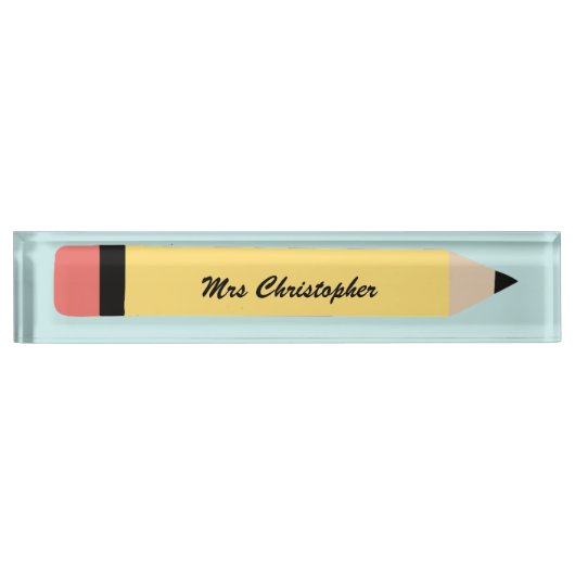 Personalized yellow Pencil Teacher  デスクネームプレート (正面)