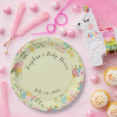 Personalized Yellow Pink Green Florals ペーパープレート (パーティー)