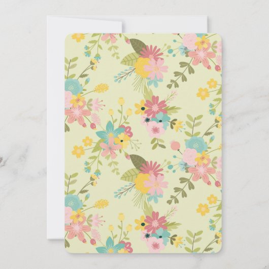 Personalized Yellow Pink Green Florals 招待状 (裏面)