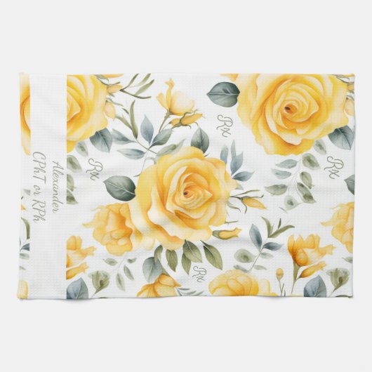 Personalized Yellow Rose & RX Pharmacy キッチンタオル (横)