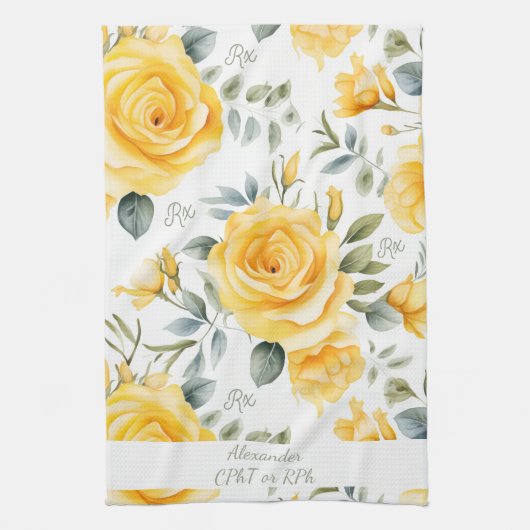 Personalized Yellow Rose & RX Pharmacy キッチンタオル (縦)