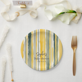 Personalized Yellow Stripe Baby Shower ペーパープレート