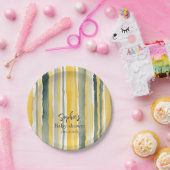 Personalized Yellow Stripe Baby Shower ペーパープレート (パーティー)