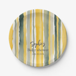 Personalized Yellow Stripe Baby Shower ペーパープレート