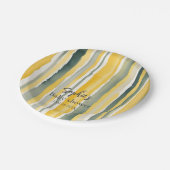 Personalized Yellow Stripe Baby Shower ペーパープレート (アングル)