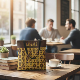 Personalized Yellow Tote Bag with Abstract Flowers トートバッグ