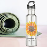 Personalized Yoga Instructor Sunflower ウォーターボトル<br><div class="desc">This modern botanical Yoga Instructor Water Bottle is decorated with a yellow watercolor sunflower. 
Easily customizable.
Use the Design Tool to change the text size,  style,  or color.
As we create our artwork you won't find this exact image from other designers.
Original Watercolor © Michele Davies.</div>