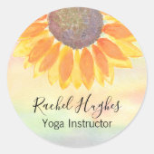 Personalized Yoga Instructor Sunflower ラウンドシール (正面)