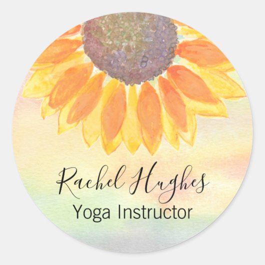 Personalized Yoga Instructor Sunflower ラウンドシール (正面)