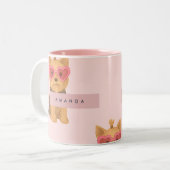 Personalized Yorkie Dog with Heart Sunglasses ツートーンマグカップ (正面左)