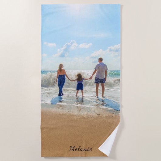 Personalized Your Photo Beach Towel Custom Name ビーチタオル (正面)