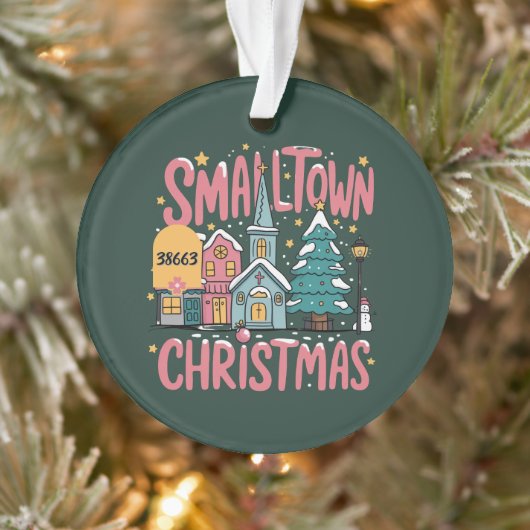 Personalized Zipcode Small Town Christmas Pink  オーナメント (ツリー)