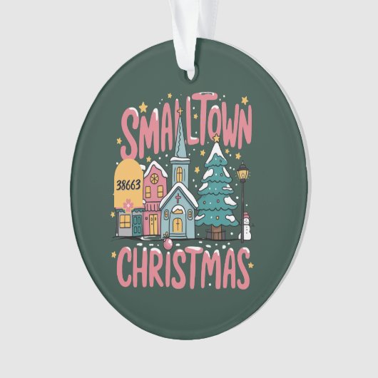 Personalized Zipcode Small Town Christmas Pink  オーナメント (正面)