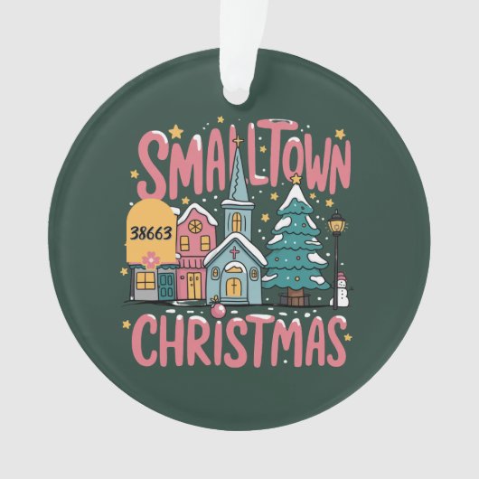 Personalized Zipcode Small Town Christmas Pink  オーナメント (正面)