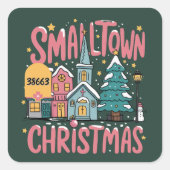 Personalized Zipcode Small Town Christmas Pink  スクエアシール (正面)