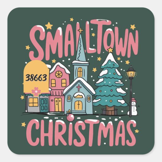 Personalized Zipcode Small Town Christmas Pink  スクエアシール (正面)