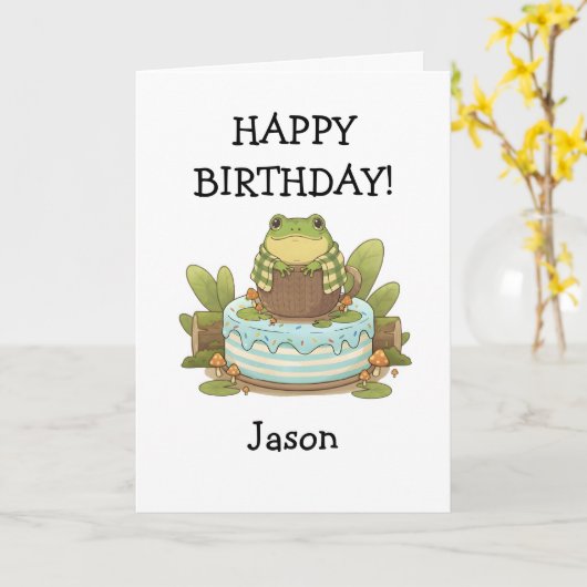 Personalized Zochi the Cozy Frog カード (黄色い花)