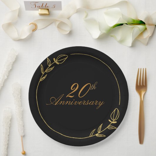 Personalizes Anniversary with Golden Frame ペーパープレート (ウェディング)