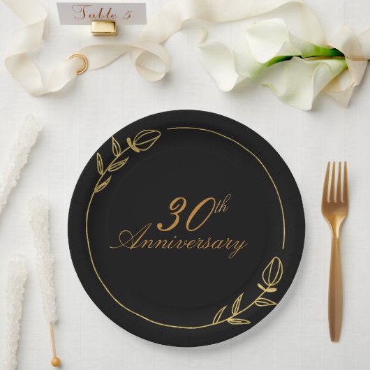 Personalizes Anniversary with Golden Frame ペーパープレート (ウェディング)