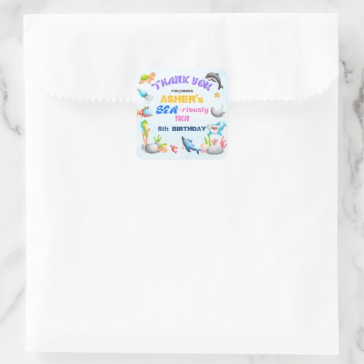 Personalzed Sea-riously Fun Ocean Protector Party スクエアシール (バッグ)