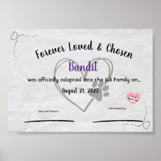 Personalzied Pet Adoption Certificate  ポスター