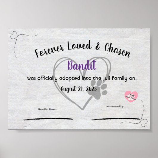 Personalzied Pet Adoption Certificate ポスター (正面)