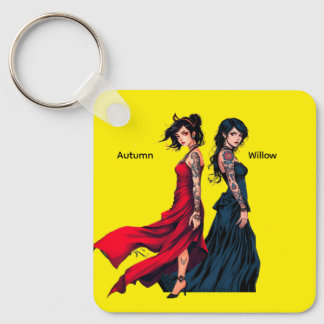 Personized Anime Tattooed Girls Square Keychain  キーホルダー