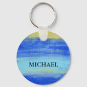 Personlized Button Keychain  "At the Beach" Blue キーホルダー (正面)