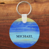 Personlized Button Keychain  "At the Beach" Blue キーホルダー (正面)