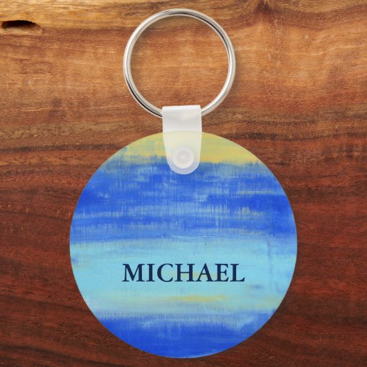 Personlized Button Keychain  "At the Beach" Blue キーホルダー (正面)