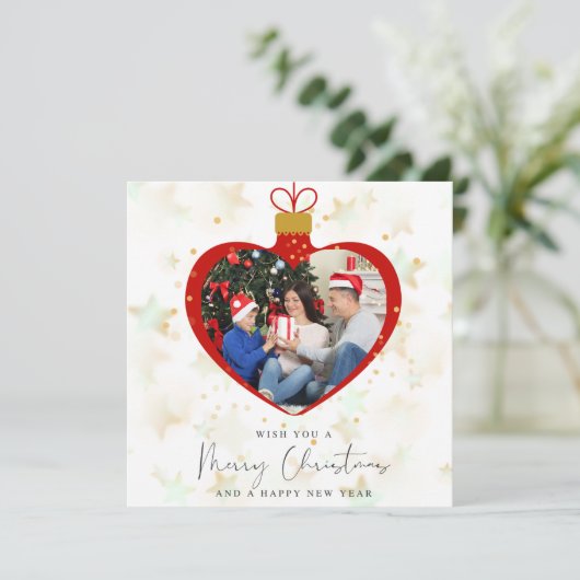 Personlized Photo and text Merry christmas & Happy カード (スタンド正面)