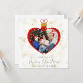 Personlized Photo and text Merry christmas & Happy カード (正面/裏面インサイチュ)