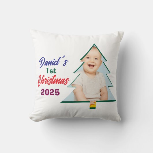Personlized Photo Daniel's 1st Christmas Tree  クッション (正面)