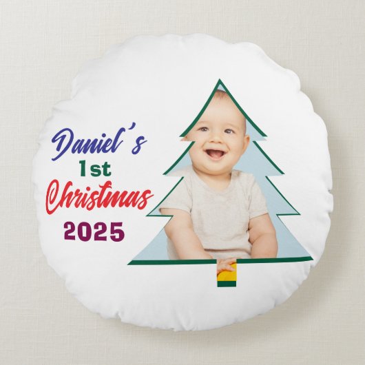 Personlized Photo Daniel's 1st Christmas Tree  ラウンドクッション (正面)