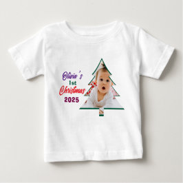 Personlized Photo Olivia's 1st Christmas Tree  ベビーTシャツ
