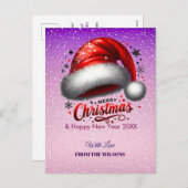 Personlized Scarlet Santa Hat Glow Photo シーズンポストカード (正面/裏面)