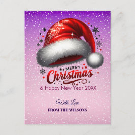 Personlized Scarlet Santa Hat Glow Photo シーズンポストカード