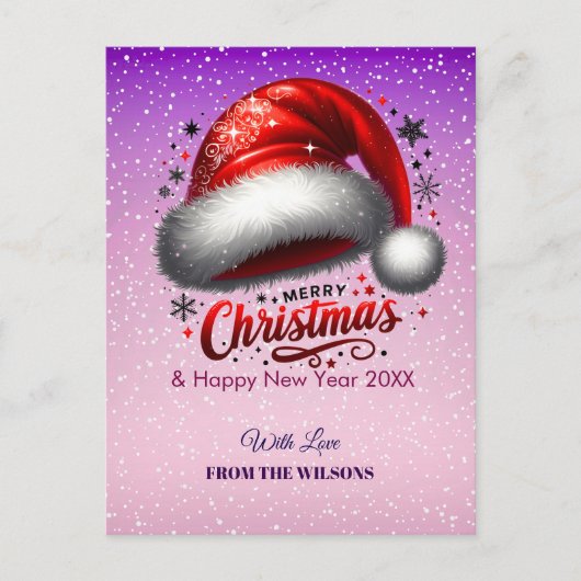 Personlized Scarlet Santa Hat Glow Photo シーズンポストカード (正面)