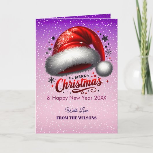 Personlized Scarlet Santa Hat Glow Photo Card シーズンカード (正面)